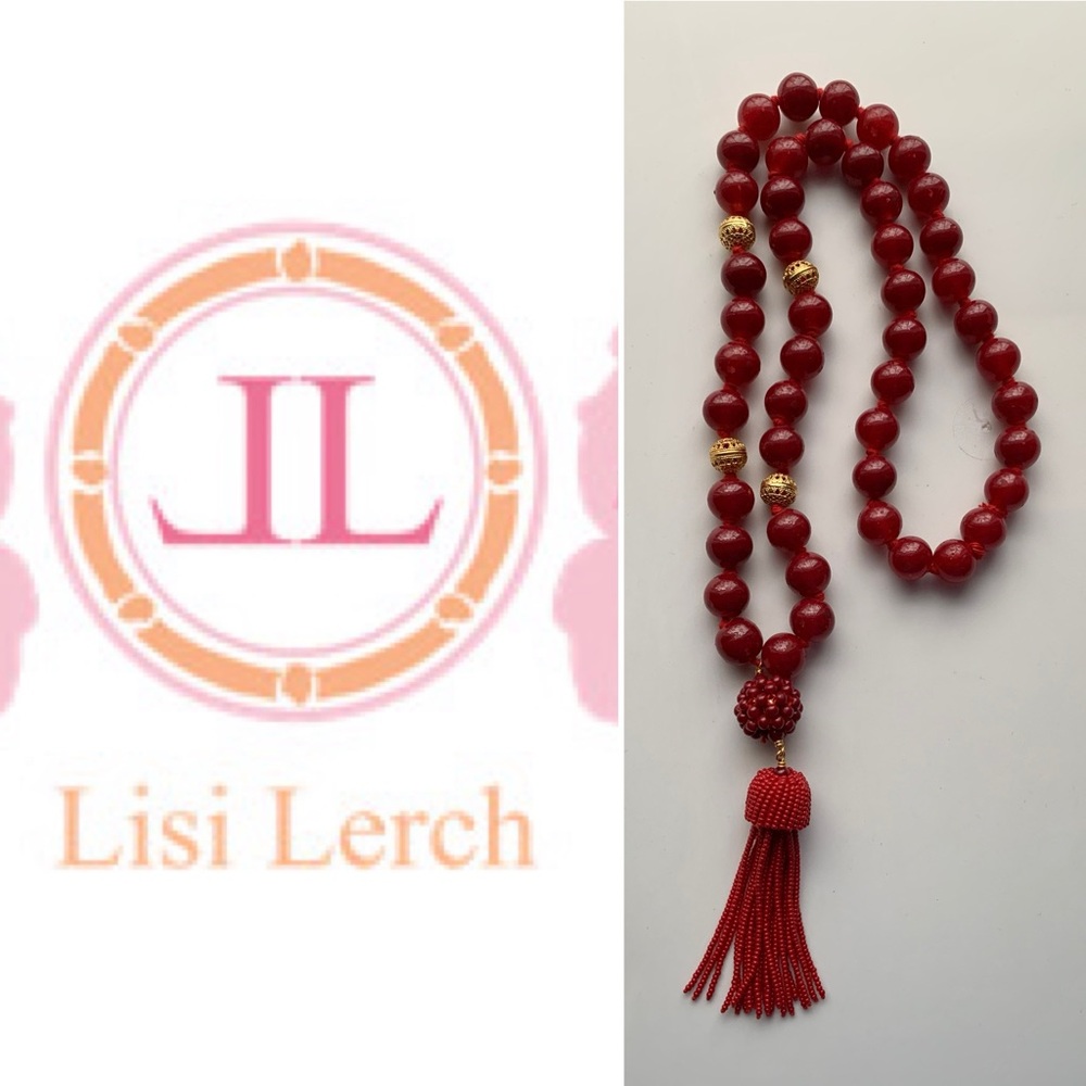 Lisi Lerch red long beaded tassel necklace